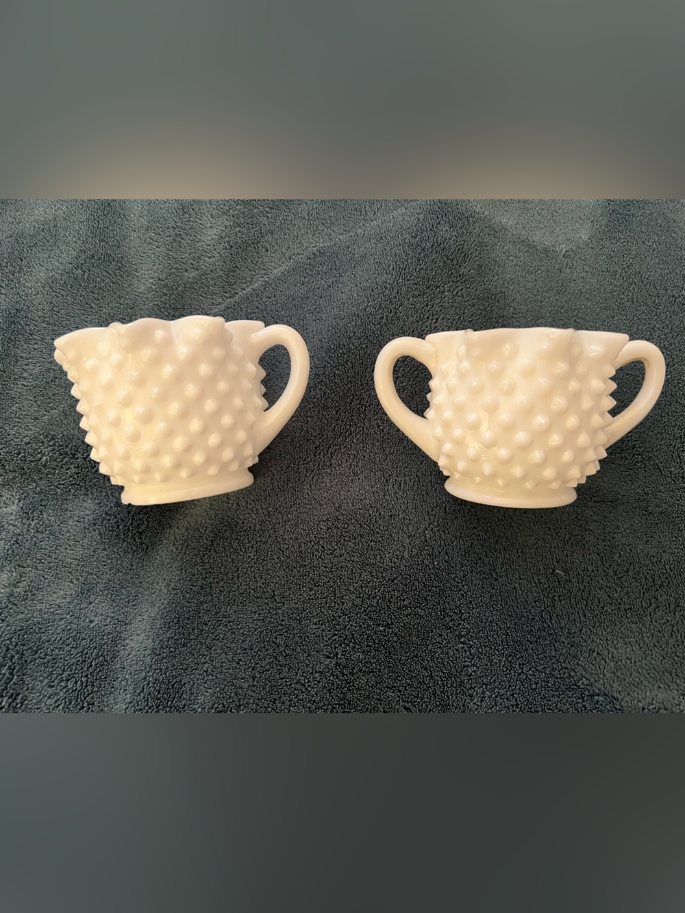 Vintage Hobnail Milk Glass Sugar and Creamer Set - White